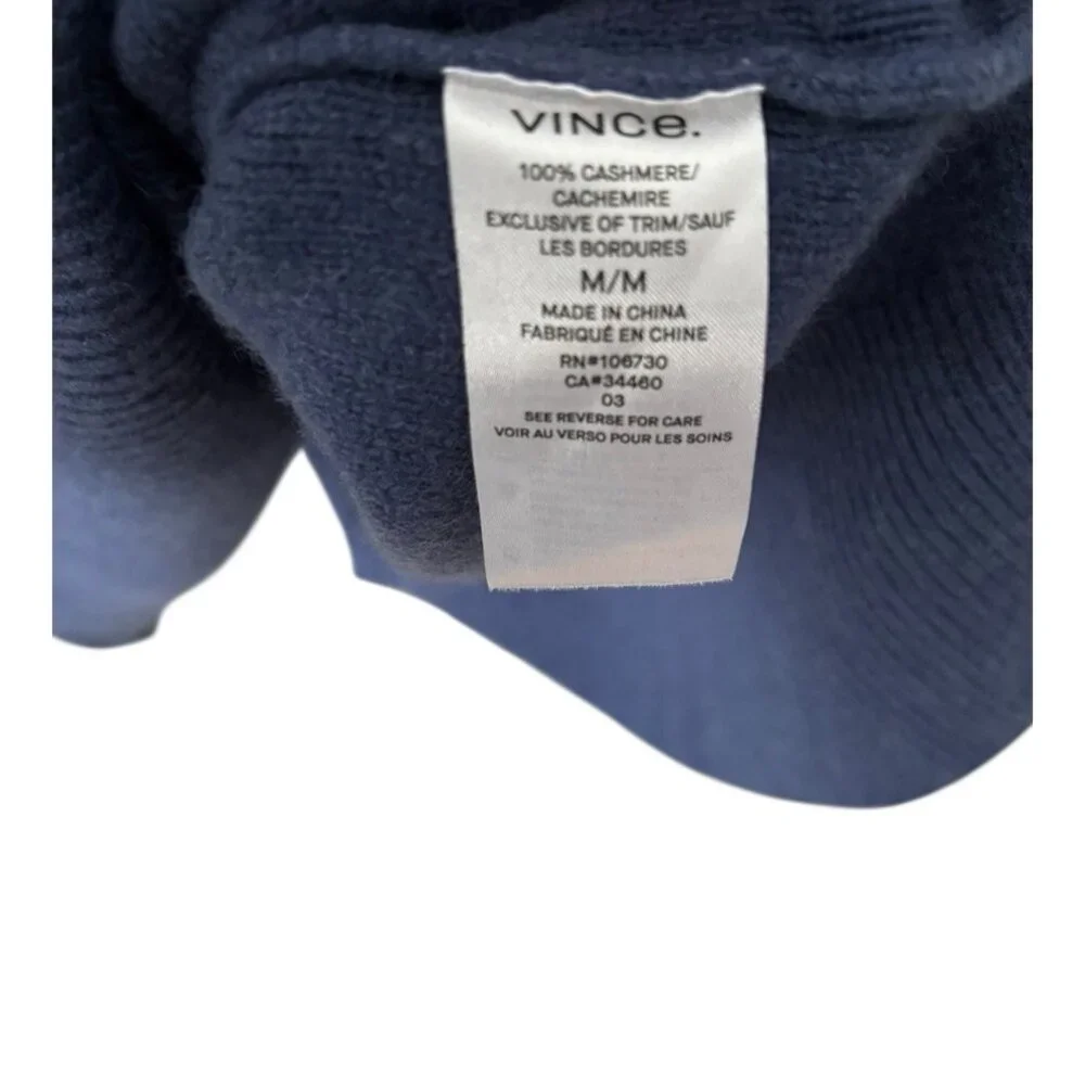 Vince Sweater Womens M Cashmere Blue Sleeveless Turtleneck Sweater Split Side - Picture 5 of 10